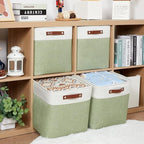 HNZIGE Collapsible Fabric Storage Cubes 13x13x13 Set of 4 Decorative Storage Basket Bin with Handles Storage Cube Basket for Organizing Clothes, Toys, Closet, Nursery(Green White)