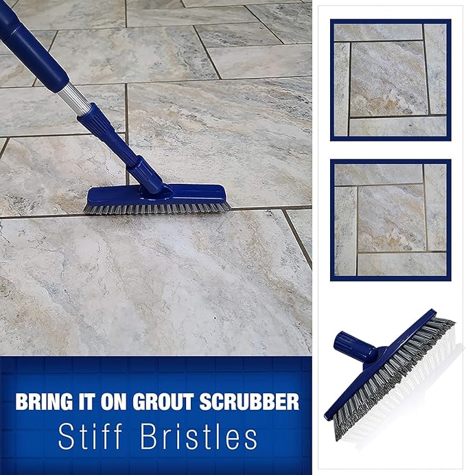 Bring It On Grout Cleaning Brush Crevice Cleaning Brush with Stiff Nylon Bristles 8-inch Heavy-Duty Tile Cleaner Brush Plus 10 Inch Floor Scrub Brush, Bathroom, Kitchen