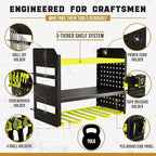 Heavy-Duty Metal Tool Storage Rack - 3-Tier Wall Mount Organizer, Drill Holder, Utility Racks, PegBoard Side, Garage Storage (Green)