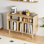 ChooChoo Record Player Stand, Turntable Stand with Vinyl Storage, Record Player Cabinet Up to 350 Albums, Cube Storage Organizer for Living Room, Natural