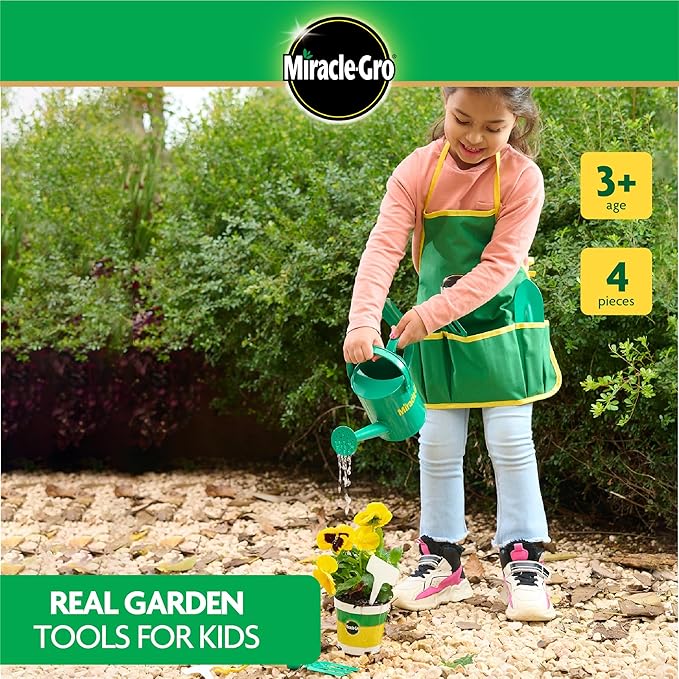 Red Toolbox Miracle-GRO 4 Piece Hand Garden Toolset for Kids Age 3+ with Hand Trowel, Hand Fork, Gloves and Watering Can