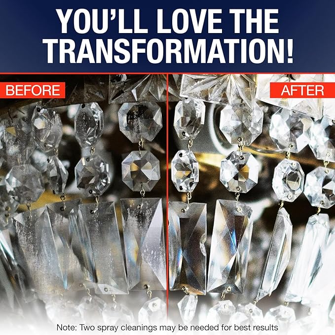 Chandelier Cleaner Drip Dry Spray - No Wipe Formula for Effortless, Streak-Free Shine on Crystal, Glass & Brass - Sprays up to 25 feet! Biodegradable, Non-Toxic & Time-Saving, 32 oz - Made in USA