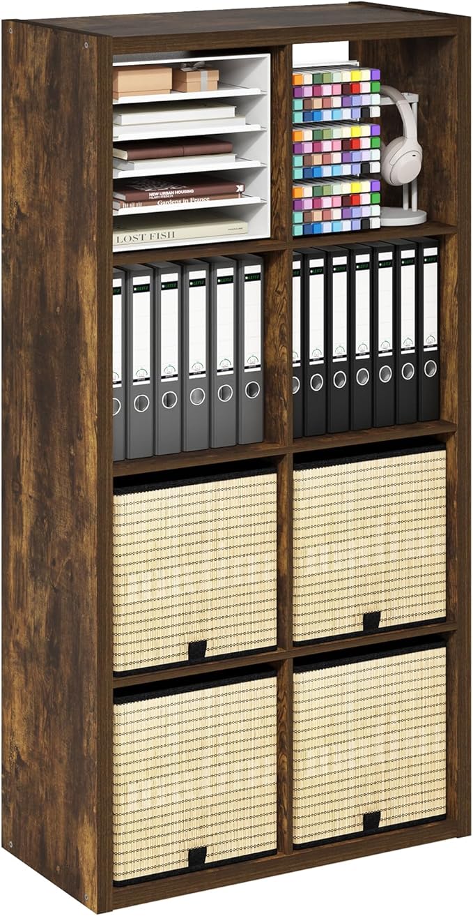 Furinno Cubicle Open Back Decorative Cube Storage Organizer, 8-Cube, Amber Pine