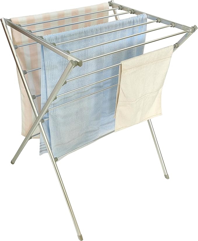 Premium Aluminum Foldable Laundry Rack for Air Drying Clothing, Towels and Linens, Easy Assembly, Energy Saving, 12 Rails, Conveniently 36 Inches Tall