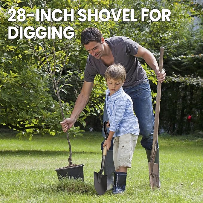 Kids Metal 28-inch Round Shovel with D-Handle - Camp, Beach & Garden Shovel