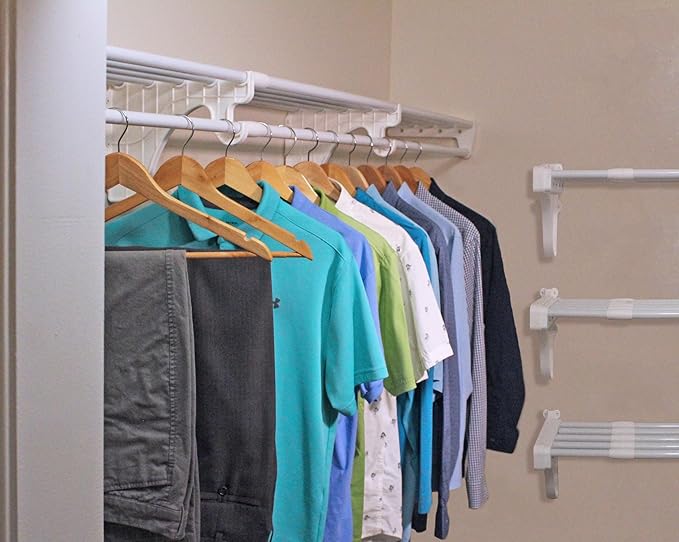 EZ Shelf - Hanging Shelf - Closet Rod - Expands 17.5-27” - White, Closet Shelves - Strong, Holds 200 lbs - DIY, Easy Install - to 2 Side Walls - Alternative to Wire Shelving