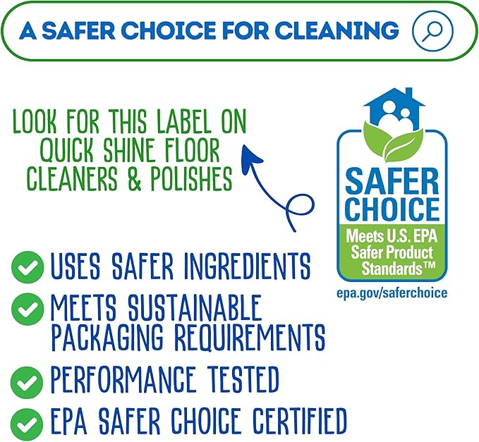 Quick Shine Multi Surface Floor Cleaner 64oz, Ready to Use-Streak Free-No Rinse, Use on Hardwood, Laminate, Luxury Vinyl Plank & Stone, Use in Spray Mops & Vac Mops, Safer Choice Cleaner