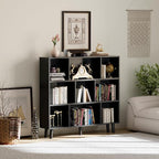 YESHOMY 9 Black Cube Bookcase, Open Frame 3-Tier Book Shelf, Bookshelf Storage Organizer with Feet & Anti-Tilt Device for Organization, Room Decor