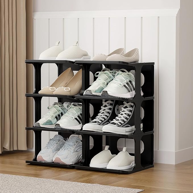 HAIXIN Vertical Narrow Tall Shoe Rack for Front Door Entrance, 7-Tier Sturdy Stackable Shoe Rack Organizer for Closet Entryway, Corner Shoe Storage Shelf Shoe Cubby