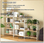 4NM No Assembly 5 Tiers Folding Bookshelf, 59.4" H Foldable Storage Shelves Vintage Bookcase Standing Racks Study Organizer Home Office - Natural White