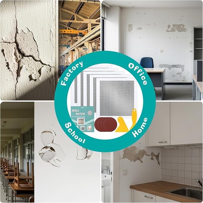 3Pcs Drywall Repair Kit Large Hole, 12 x 12in Self-Adhesive Drywall Patch Kit with Sandpapers & Scrapers, Wall Repair Patches for Big Holes & Cracks, Quick Fix for Ceiling Bathroom Wall Damage