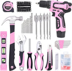 FASTPRO 175-Piece 12V Pink Drill Set, Cordless Lithium-ion Driver and Tool Kit, House Repairing Tool with 12-Inch Storage Bag, For DIY, Home Maintenance