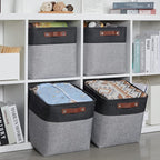 HNZIGE Decorative Storage Basket(4 Pack) Linen Cube Storage Baskets for Organizing Toys,Books,Towels,Blankets,12x12 Baskets for Storage Clothes with Handles(Black&Grey)