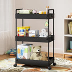 Ronlap 3 Tier Slim Rolling Storage Cart with Wheels Plastic Utility Cart Organizer for Snack Craft Art Postpartum Baby Diaper Nail Makeup in Bathroom Laundry Room Kitchen Bedside Narrow Space, Black