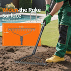 Garden Rake, 63" Adjustable Long Handle Lawn Leveling Bow Rake with 17 Tines, Garden Tool with Heavy Duty Metal for Looseing Soil, Weede Control