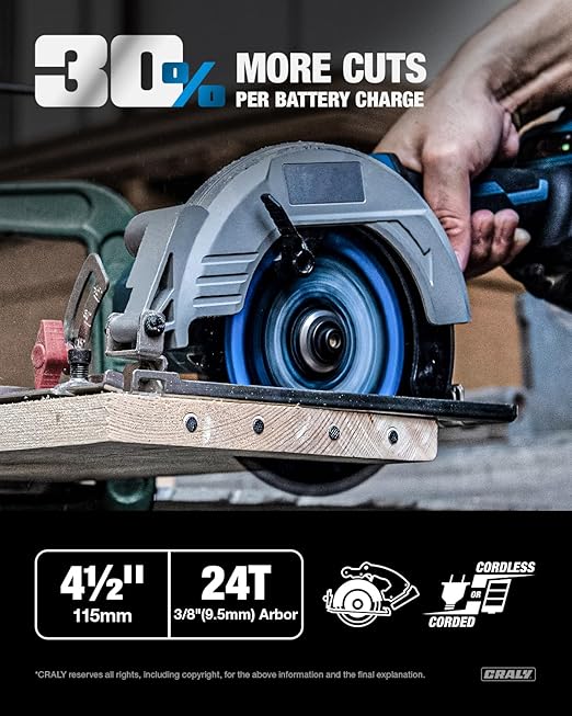 CRALY 4-1/2 Inch 24 Teeth Wood Cutting Framing Circular Saw Blade, 3/8 Inch Arbor, Carbide Tipped, Thin Kerf, Black Ice™ Coating, for Plywood, MDF, OSB, Laminated, 3-Pack(C0424FR-3)