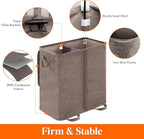 Lifewit Double Laundry Hamper with Lid and Removable Laundry Bags, Large Collapsible 2 Dividers Dirty Clothes Basket with Handles for Bedroom Laundry Room Closet Bathroom College, 136L Brown
