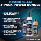 Grand Slam 3-Pack - Includes Tire Shine Gel (8oz), Car Scratch Remover (4oz), Water-Repellent Vinyl and Car Leather Protector (8oz), 2 Microfiber Towels