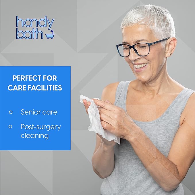 Handybath Adult Washcloths Scented, Extra Large Cleaning Wipes with Aloe Vera & Chamomile, 64 Wipes - Senior Care, Outdoor Activities, Travel Essentials