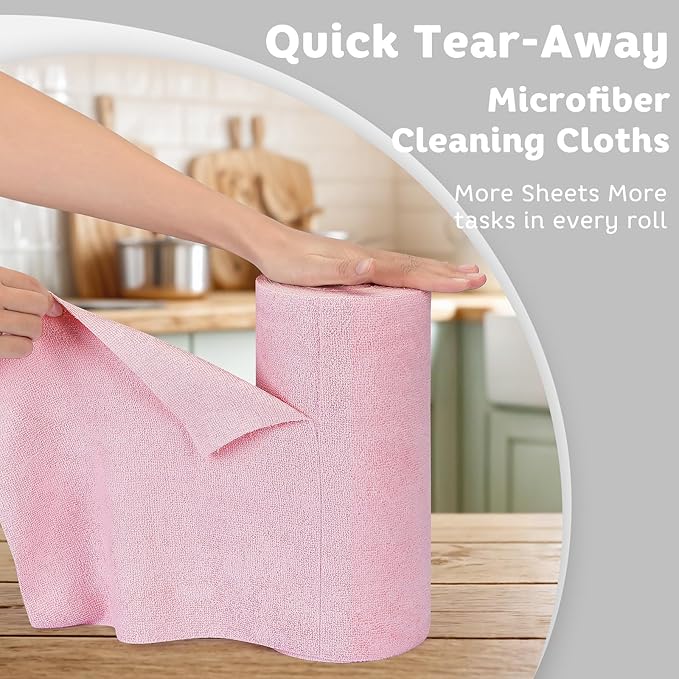 Matthew Microfiber Cleaning Cloth Roll 72Pack (12" x 12") Reusable Paper Towels&Washable Tear Away Towels,Ultra Water Absorbent Lint&Streak Free Cleaning Rags for Glass,Dishwash,Bathroom,Cars-Red