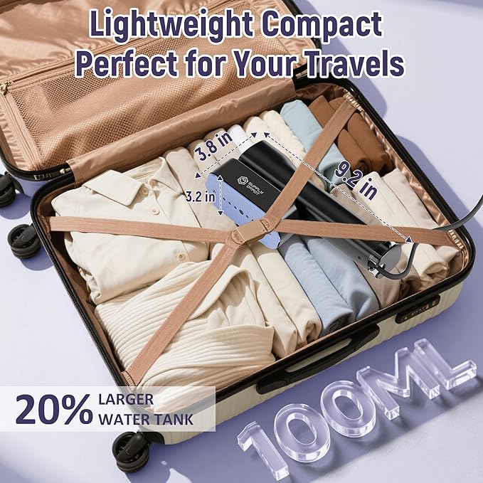 Travel Steamer for Clothes, Dual Voltage 1200W Handheld Steamer & Iron 2 in 1, Portable Mini Hand Held, Travel Size Garment Steamer&Iron Perfect for Global ＆ Europe Travel, 7.2FT Power Cord 100V-240V