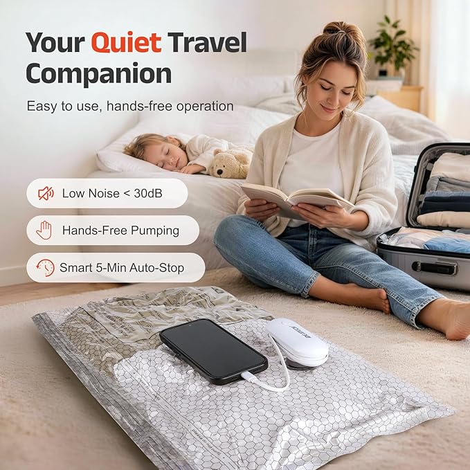 IDEATECH 18Pack Travel Vacuum Storage Bags with USB Pump,Carry-On Size Compression Packing Bags, Space Saver Reusable Vacuum Seal Bags for Clothing, Luggage & Home Storage, Family Long Trips-6S+6M+6L