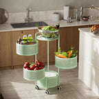 JAQ Kitchen Storage Rack No Assembly, 4-Tier Metal Storage Tower Basket Shelves Organizer on Rolling Wheels with Removal Drawers for Fruit Vegetable Grocery Corns Potato Onion (4-Tier, Green)