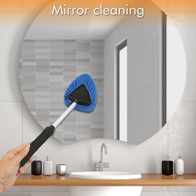 JOYFUL&HOPEFUL Car Windshield Cleaner Tool,Interior Windshield Cleaning Tool with Extendable Handle,Microfiber and Chenille Car Inside Windshield Cleaner Tool Anti Fog, Streaks Free