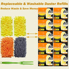 Reusable Duster for Swiffer, 2 Refills +1 Handle, 360 Heavy Duty Duster Refill Compatible with Swiffer Hand Dusters, for Dusting Furniture, Blinds, Ceiling Fans, Walls and More, Yellow