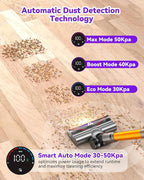 Coovy Cordless Vacuum Cleaner SU7, 580W 50Kpa 75 Minutes Runtime Stick Vacuum with Touch Screen, Anti-Tangle Wireless Powerful Lightweight Vac for Home Pet Hair Carpet Hardwood, Gold