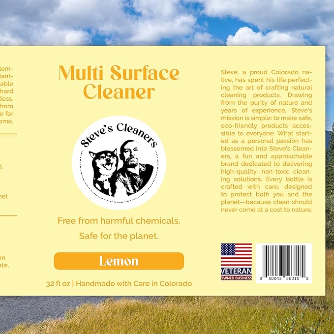 Steve's Cleaners Lemon Multi-Surface Cleaner – Plant-Based, Non-Toxic, Streak-Free Cleaning Spray – Ammonia-Free, Safe for Kitchen, Bathroom, Counters & More – 10 oz (Pack of 3)
