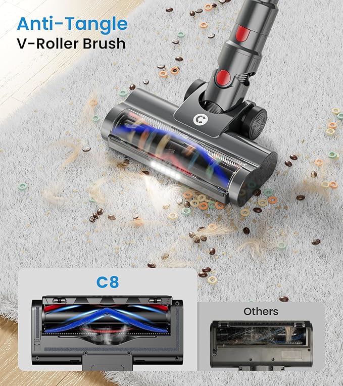 Cordless Vacuum Cleaner, 500W/45Kpa Vacuum Cleaners for Home with LED Display, 8 in 1 Lightweight Stick Vacuum with 60Min Runtime, Anti-tangle, Wall Mount Charging for HardFloor/Carpet/Pet Hair