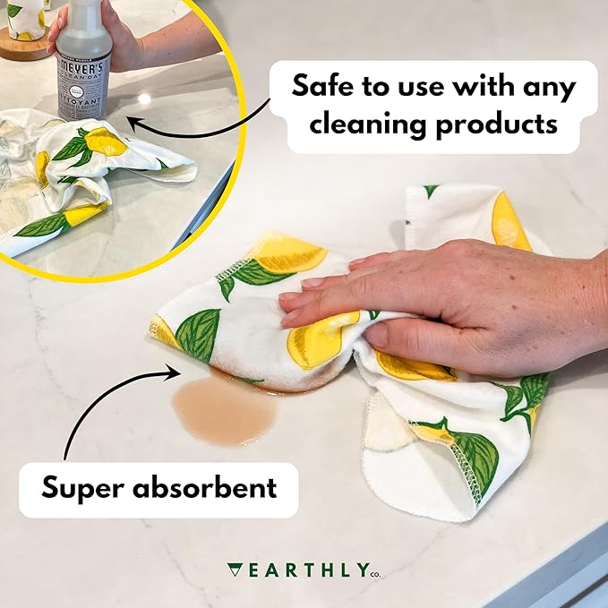 Reusable Paper Towels - 24 Pack - Roll of Washable Cotton Cloth Paper Towels - Paperless Reusable Napkins Cloth Washable - Absorbent + Long Lasting - Zero Waste Products - (Lemon)