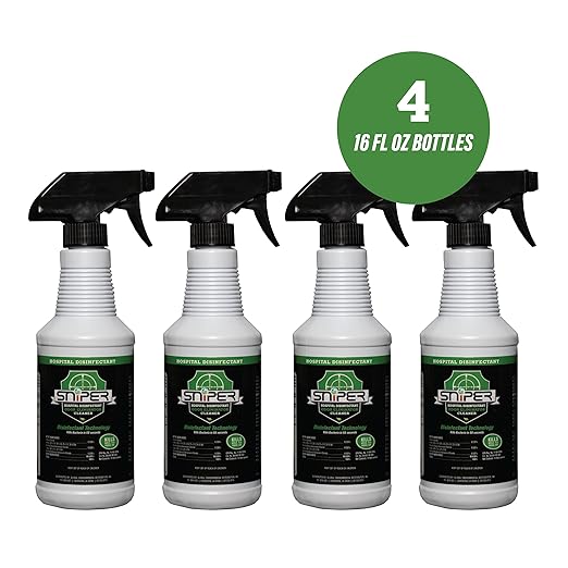 SNiPER Hospital Disinfectant, Odor Eliminator & All-Purpose Cleaner, 16 Ounce Spray, 4-Pack