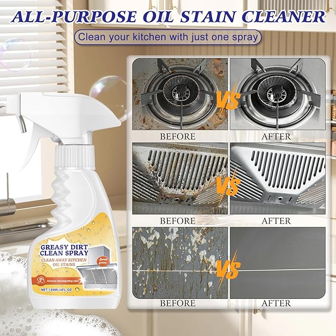 2Pcs All-Purpose Oil Stain Cleaner, Kitchen Oil Remover Degreaser Spray, All-Purpose Cleaner and Degreaser, Degreaser Cleaner,Kitchen Bathroom Cleaning Supplies 120ml/4Fl.oz