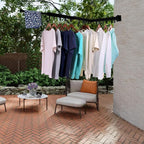 Wall-Mounted Clothes Drying Rack for Laundry Organization, Collapsible & Folding Indoor Hanger Dryer, Sturdy Foldable Clothing Organizer, Black Steel, 220 lb Capacity