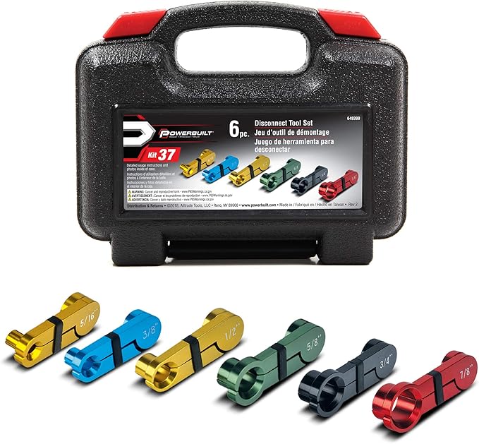 Powerbuilt Master Disconnect Tool Set, 6 Piece Kit, Couplings, Fuel Lines, Filters, AC, Air Conditioning Tools, Storage Case - 648399