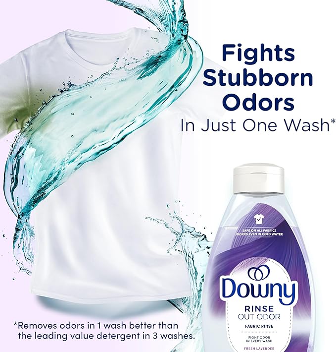 Downy RINSE & REFRESH Laundry Odor Remover and Fabric Softener, Fresh Lavender, 48 fl oz, Safe on ALL Fabrics, Gentle on Skin, HE Compatible