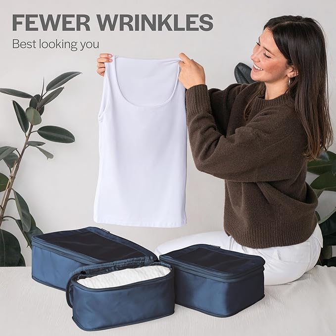 Compression Packing Cubes for Travel - Luggage Organizer Bags - Double Zipper Packing Cubes for Suitcases (6-Pack, Dark Blue)