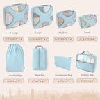 Shacke Premium 8 Packing Cubes Set - Lightweight Mesh Travel Luggage Organizers with Laundry Bag, 8-Piece Suitcase Storage System (Sky Blue)