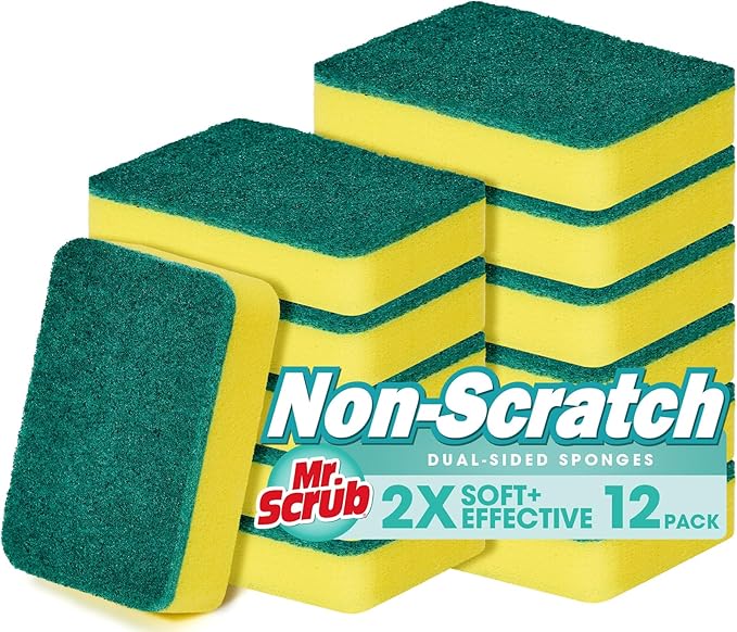 Sponges Kitchen Scrub Dish Sponge Scouring Pad, 12 Pack Cleaning Brush Scrubber Supplies for Soap, Dishwashing Dinnerware Sets Pan Pot Towels Cloth Rags Holder Glass Dishwasher Sink Bathroom