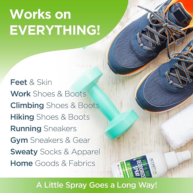 Rocket Pure Natural Foot & Shoe Deodorizer Spray - Foot Spray for Smelly Feet & Shoe Spray for Smelly Shoes - Removes, Controls & Prevents Odors - Made with Essential Oils - Made in USA (4oz, 2-Pack)