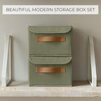 Decorative Linen Storage Boxes with Lids - Spacious Set of 2 Organizer Bins for Your Home Decor - The Perfect Small Container to Safely Store Photos, Documents and Memory Box Keepsakes in Style