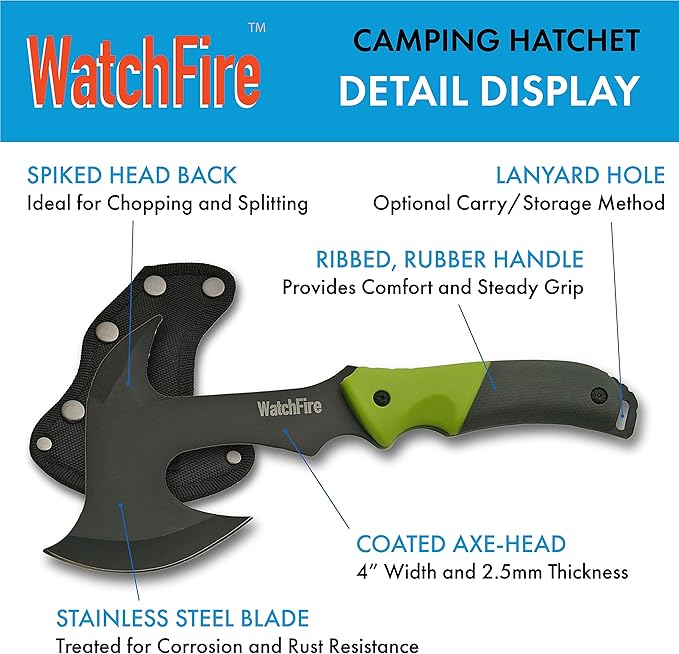 WatchFire 11.5" Coated Stainless Steel Spiked Back Camping Axe