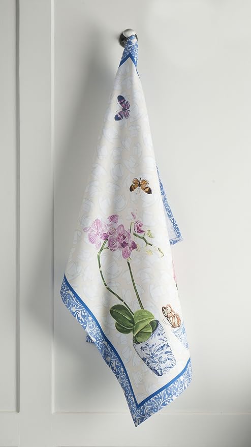 Maison d' Hermine Kitchen Towels Set of 3 100% Cotton 27.50" x 20" Reusable Cloth Tea Dish Towels Absorbent with Hanging Loop for Kitchen, Home, Dining, Cocktail Parties Spring/Summer (Canton)