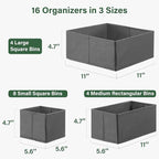 Kootek 16 Pack Drawer Organizer Clothes, Dresser Drawer Organizers for Clothing Fabric Foldable Closet Organizers and Storage Bins for Baby Clothes, Nursery, Underwear, Bras, Socks