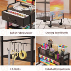 Art cart, 3 Tier Rolling Cart - Utility Cart with Storage Drawer and Wheels, Versatile Art & Craft Organizer for Home, Office, or Studio Ideal for Storing Brushes, Paints (Black)