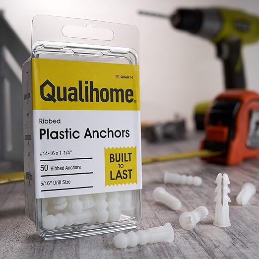 Premium Quality Ribbed Plastic Drywall Wall Anchors (#14-16 x 1-1/4")