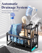 Kitsure Sponge Holder for Kitchen Sink - Rustproof Stainless Steel Sink Caddy Organization and Storage Essentials with High Brush Holder, Home Decor Accessories, 7.9" x 3.7" x 6.2", Black