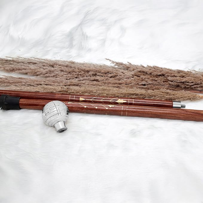Deluxe Walking Sticks | Rosewood Crafted Cane with Solid Brass Chrome Decorative Bars | Nagina International
